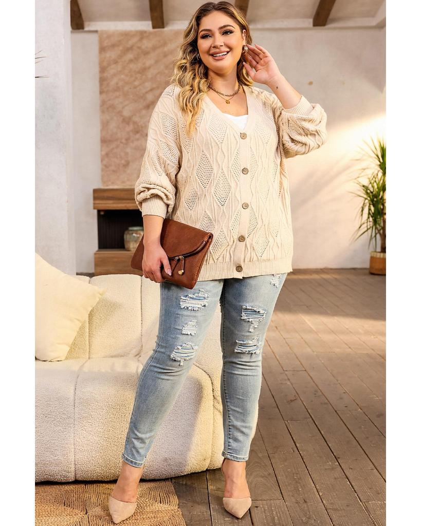 Azura Exchange Абрикосовый плюс размер вязаный ажурный кардиган на пуговицах