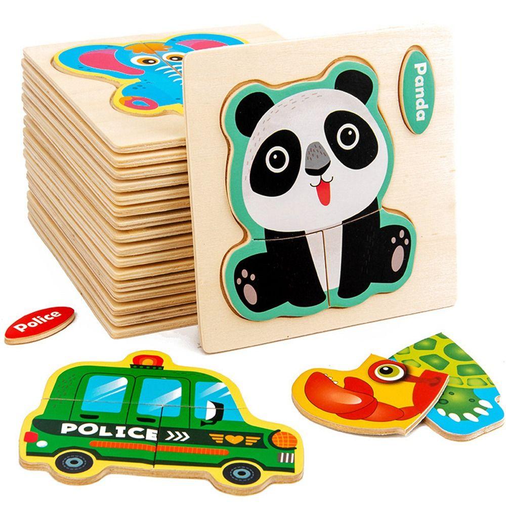 Animal 3D Wooden Puzzle Traffic Jigsaw Toys 3D Animal Jigsaw Cute Baby Montessori Toys