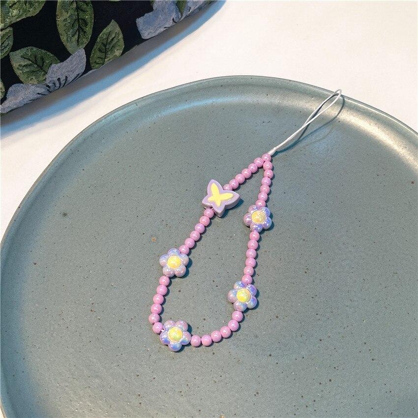 2023 модная цепочка для мобильного телефона Y2K для девочек, красочные акриловые цветы, бабочка, бисер, ремешок для телефона, ремешок, бижутерия, ювелирные изделия