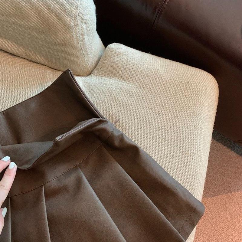 Y2K мини-юбка из искусственной кожи, женские винтажные плиссированные юбки с высокой талией, уличная одежда, корейские черные тонкие повседневные юбки трапециевидной формы, новые