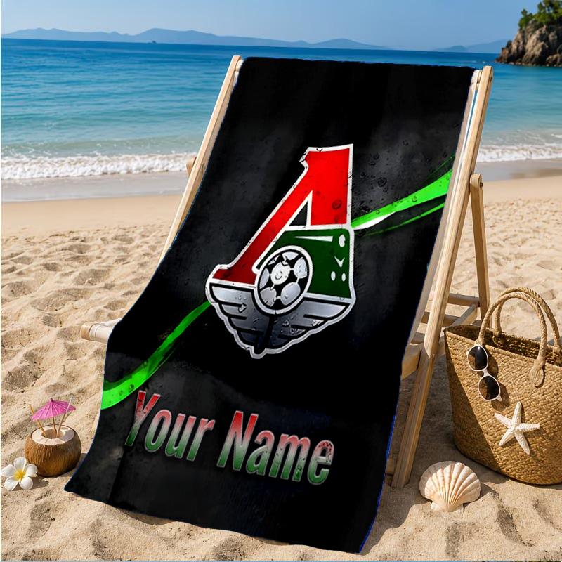 Custom Name Lokomotiv Moscow Personalized Microfiber Beach Towel, Quick-Dry, Ideal for Summer Travel, Beach Essential, Swimming