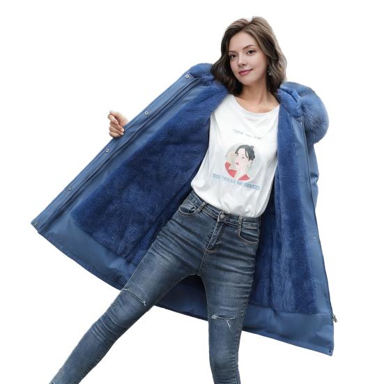 Women's Fleece Lined Parka Thicken Fuzzy Faux Fur Hooded Down Jacket with Pockets Winter Warm Drawstring Sherpa Coat