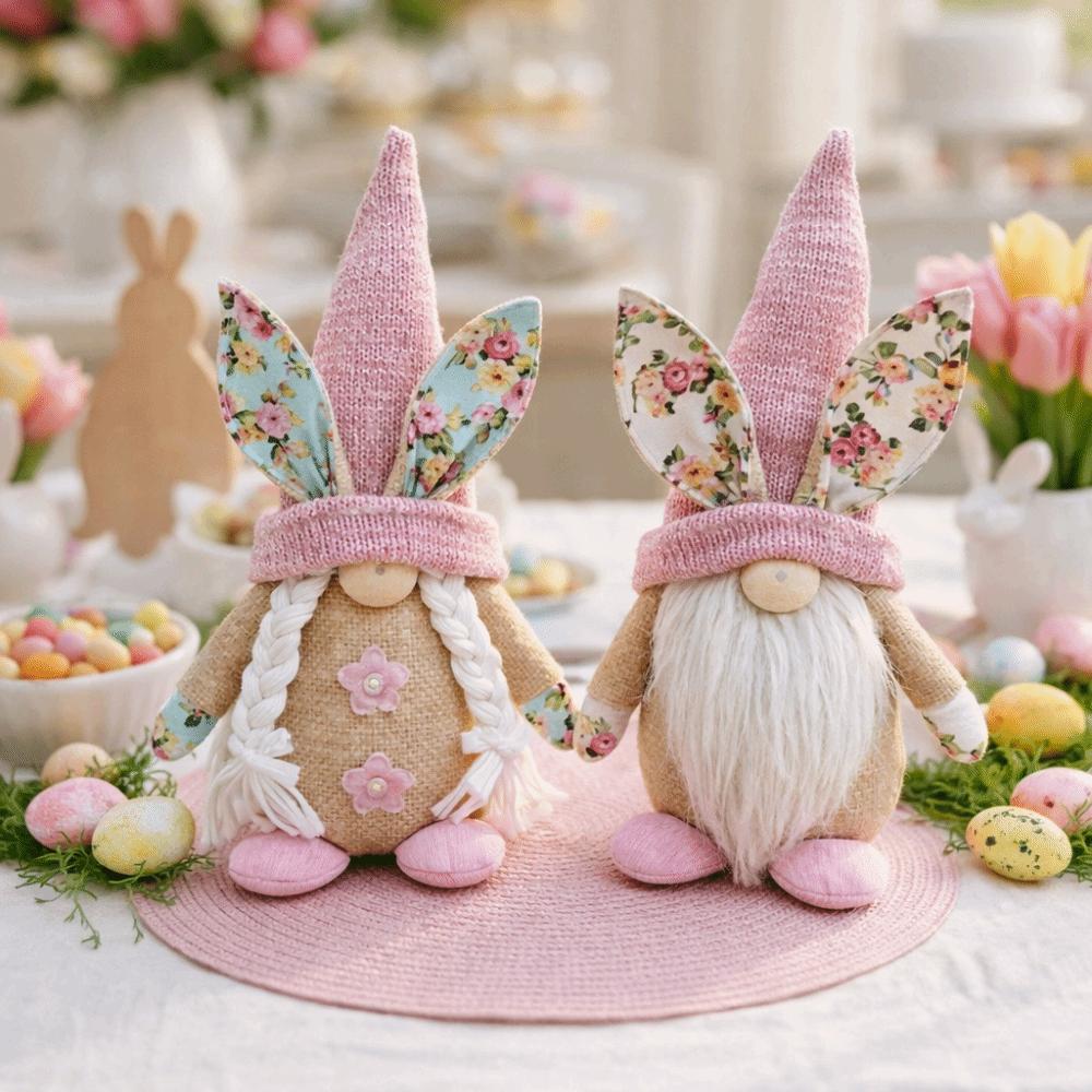 Spring Bunny Themed Easter Bunny Gnome Faceless Design Elf Stuffed Doll Tabletop Decor