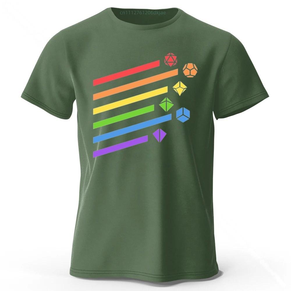 Rainbow Dice Lines Pure Cotton Printed Short Sleeved Mens Fashionable New Running Sports Tshirt Women Loose Oversized Soft Top