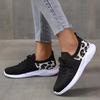 Large Size Women's Casual Sports Shoes Leopard Pattern Round Head Lace-up Flat-bottomed Comfortable Mesh Women's Shoes