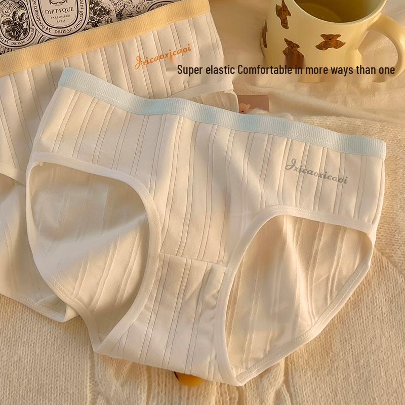 7A Antibacterial Cotton Mid-Waist Women's Briefs - Sweet Japanese Korean Style, Skin-Friendly, Color Block Design