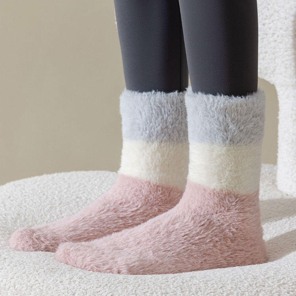 Winter Coral Fleece Socks Sleeping Mid Tube Socks Women Floor Plush Socks For Female Men