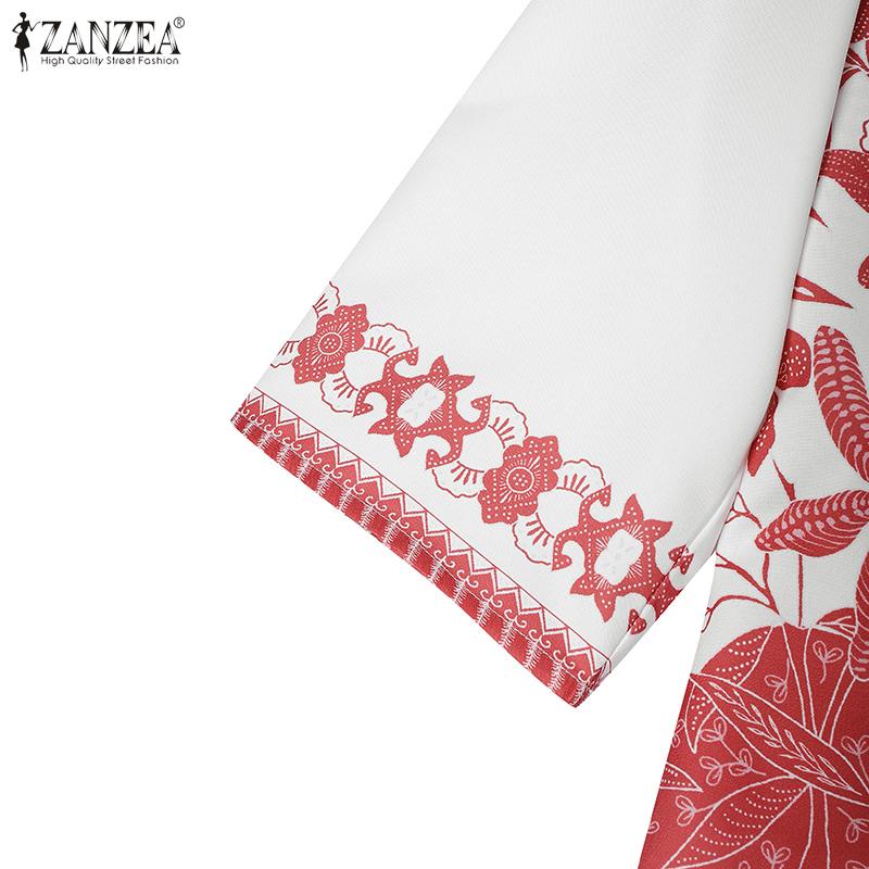 ZANZEA Women Casual Round Neck 3/4 Sleeve Loose Print Blouse