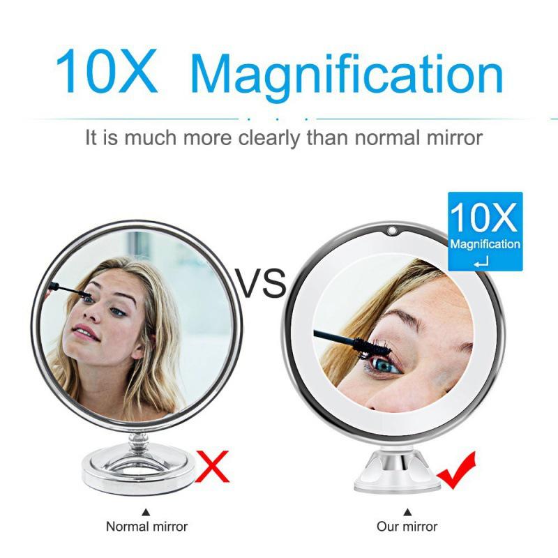 Upgraded 10X Magnifying LED Makeup Mirror with Three-Color Fill Light & USB Touch Switch