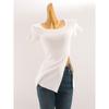White U-Neck Shoulder Short-Sleeved T-shirt Female Summer 2025 Stylish Small High Split Slimming Knitwear