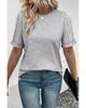 Gray Ribbed Splicing Sleeve Round Neck T-shirt