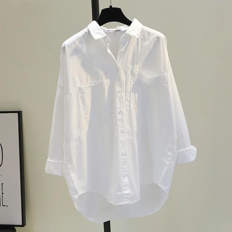 2025 Korean Fashion White Women's Shirt New Spring Long Sleeve Blouses Simple Shirts Buttons Office Lady Tops 12616