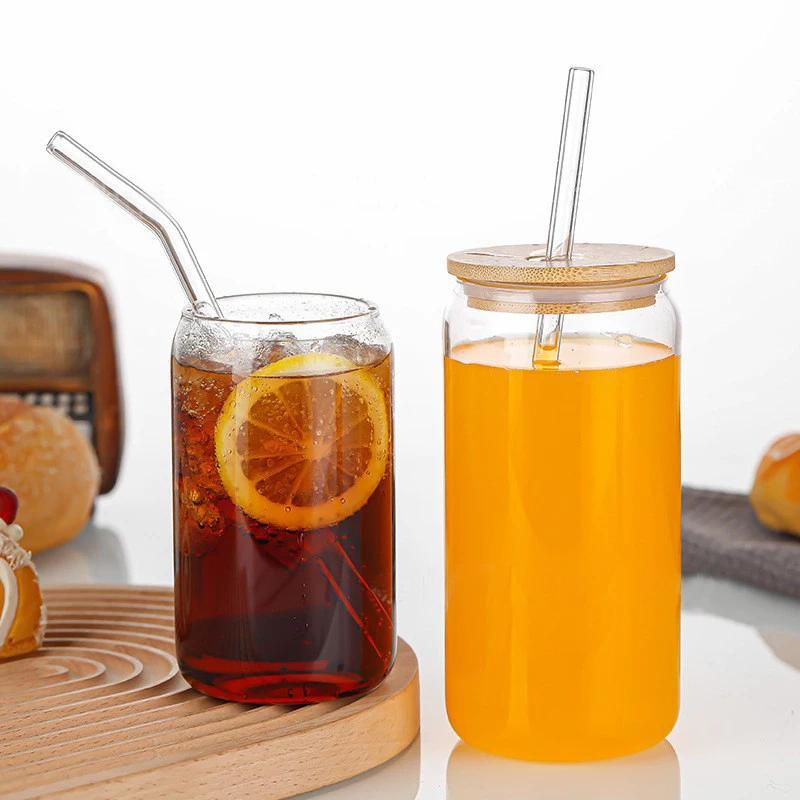 550ml/350ml Glass Cup With Lid and Straw Transparent Bubble Tea Cup Juice Glass Beer Can Milk Mocha Cups Breakfast Mug Drinkware