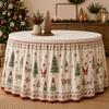 Christmas Table Skirt Skirt, Santa Claus Elk Prints, Elastic Edge, Dining Decor, Holiday Elf Xmas Tree Festive for Home Party Decoration Dinner