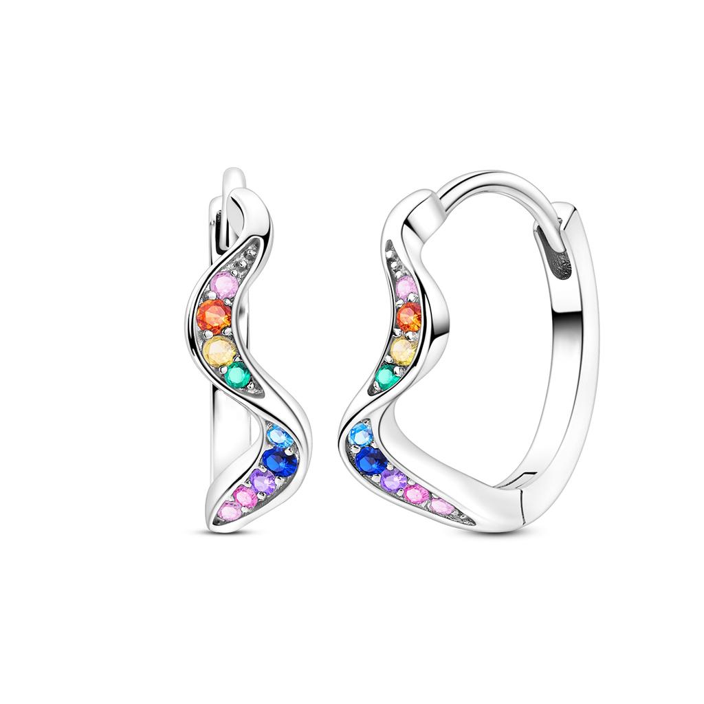 925 Silver Earring Sparkling Colorful Zircon Hoop Earring Round Shape Pendientes Fine Jewelry Gift For Woman