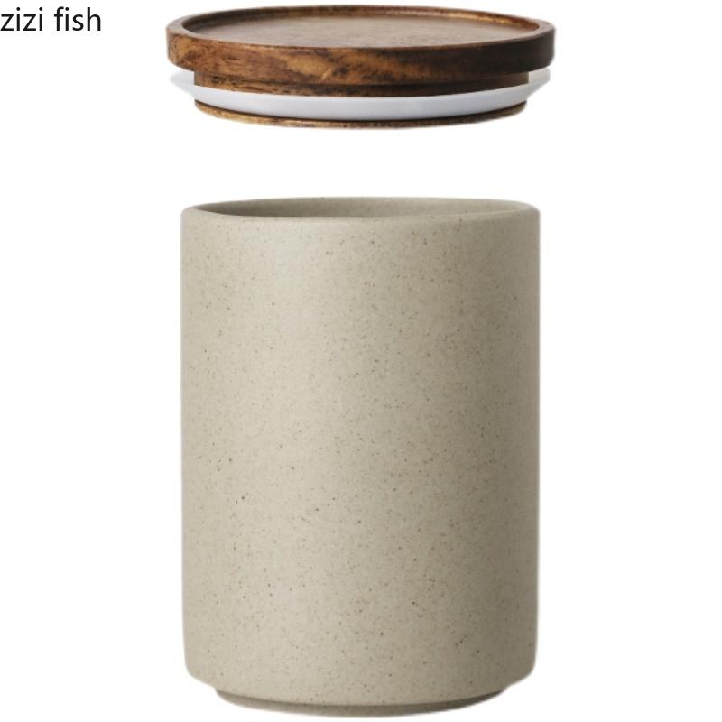 Ретро керамическая банка для хранения чая, кофе, банки с деревянной крышкой, герметичная банка, органайзер, коробка, домашняя кухня, контейнеры для хранения продуктов, кухонные принадлежности