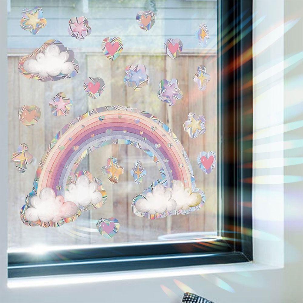 Colorful Sun Catcher Window Stickers Rainbow Prisms Flower Butterfly Bee Floral Decals Waterproof Sunlight Cloud