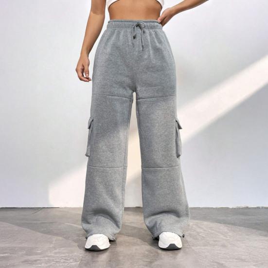 Брюки карго эластичные с высокой талией регулируемым шнурком длинные