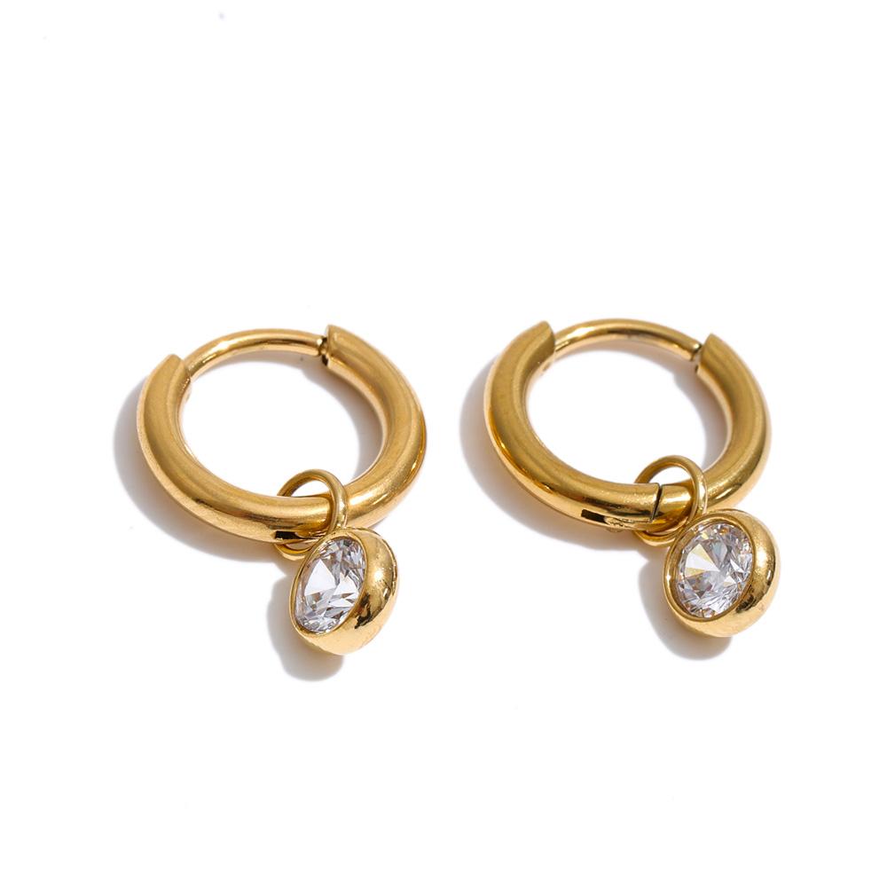 Yhpup Stainless Steel Zirconia Round Drop Hoop Earrings Prevent Allergy Metal Popular Aesthetic Daily Wear Jewelry