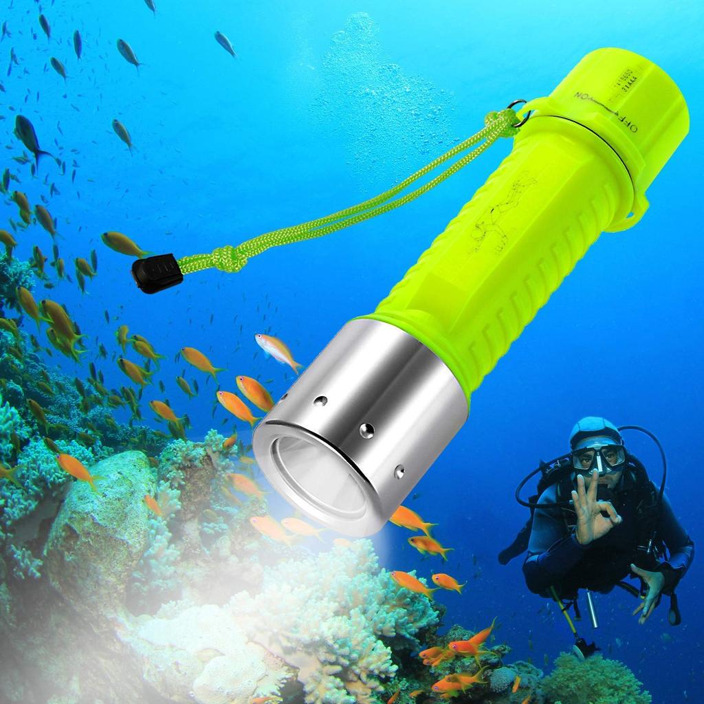 1800 Lumens Professional Diving LED Flashlight with T6 LED Underwater Handheld Scuba Safety Diver Lamp Not Ultra-Bright Chip, 3AAA/18650 Compatible,