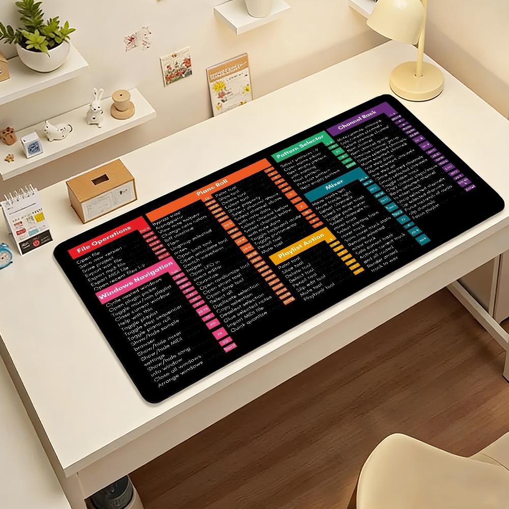 FL Studio Shortcuts Mouse Pad Nonslip Locking Edge DeskMat PC Laptop Accessories Rubber Office Keyboard Large Game XXL Carpet