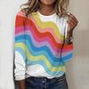 Tops For Women Colorful Lines Print Round Neck Long Sleeve T-shirt Fall Casual Slim Pullover Women's Long Sleeve Top