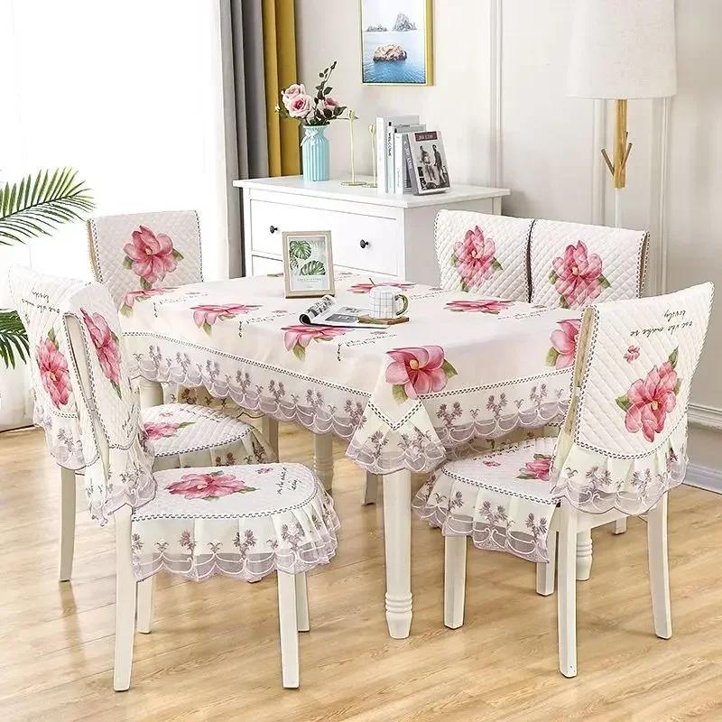 Волнистый кружевной чехол на стул с цветочным узором, утолщенная тканевая подушка для обеденного стола, европейский стиль, большой скатерть с цветком, чехол на стул