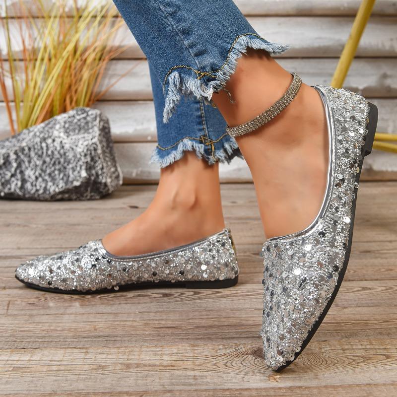 2025 Новые туфли-лодочки с острым носком, темпераментные, универсальные, с пайетками