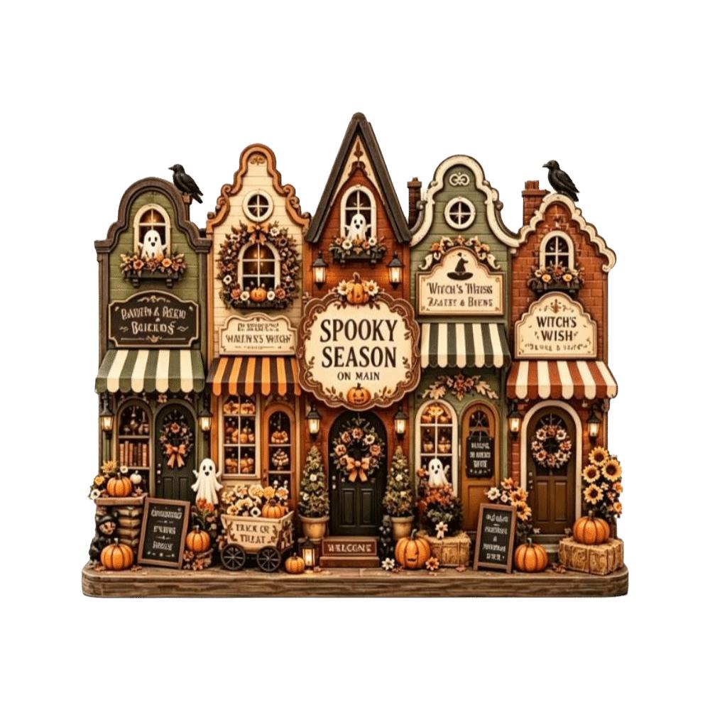 Wooden Haunted House Village Ornament Pumpkin Halloween Decor Statue Halloween Ornaments Farmhouse
