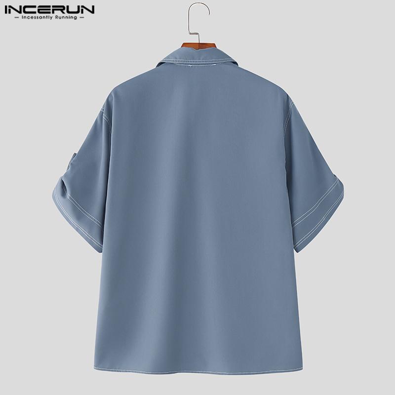 INCERUN Two Pieces Men Lapel Neck Short Sleeve Shirt Long Straight Pants Sets Outfits