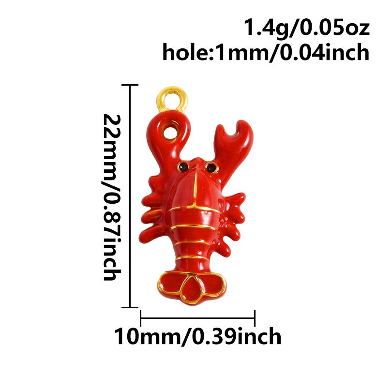 2pcs Red Lobster Crab Coral Real Gold Plated Stainless Steel Enamel Charm For Jewelry Making Supplies DIY Beach Necklace Pendant