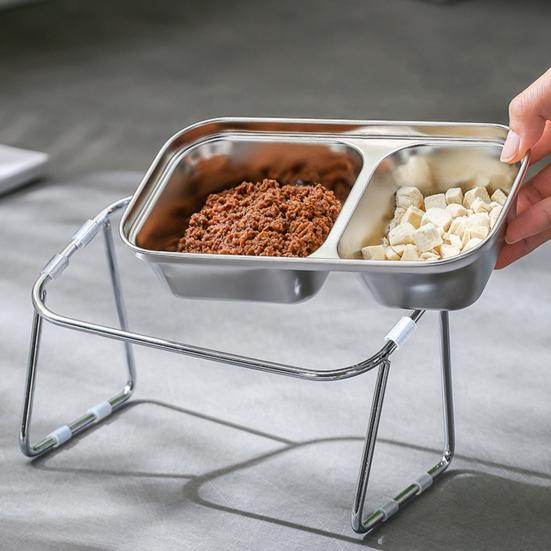 Приподнятая миска для питомца из нержавеющей стали, нескользящая миска для воды и корма для собак со съемным кронштейном, наклон 15 градусов