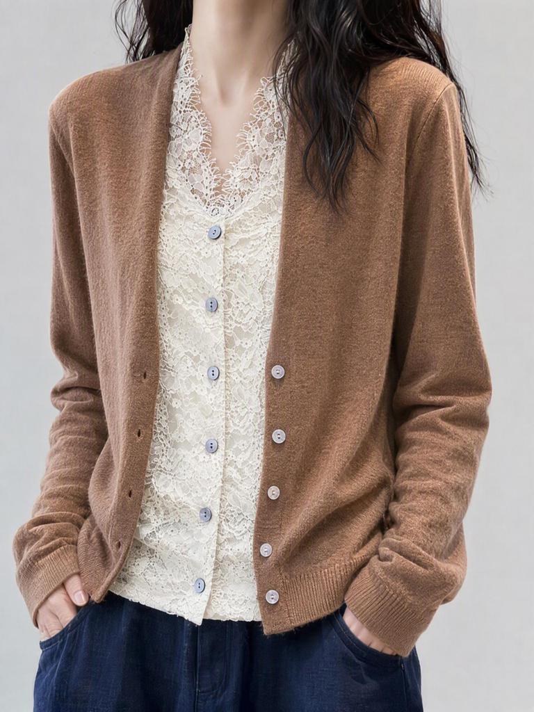 European 26 Early Autumn Merino Wool Women's V-neck Cardigan - French Chic