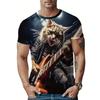 Men's 3D Animal Rock Cat Printed T-Shirt Summer Fashion Casual Outdoor Sports Round Neck Short Sleeved Tee Men's Clothing Tops