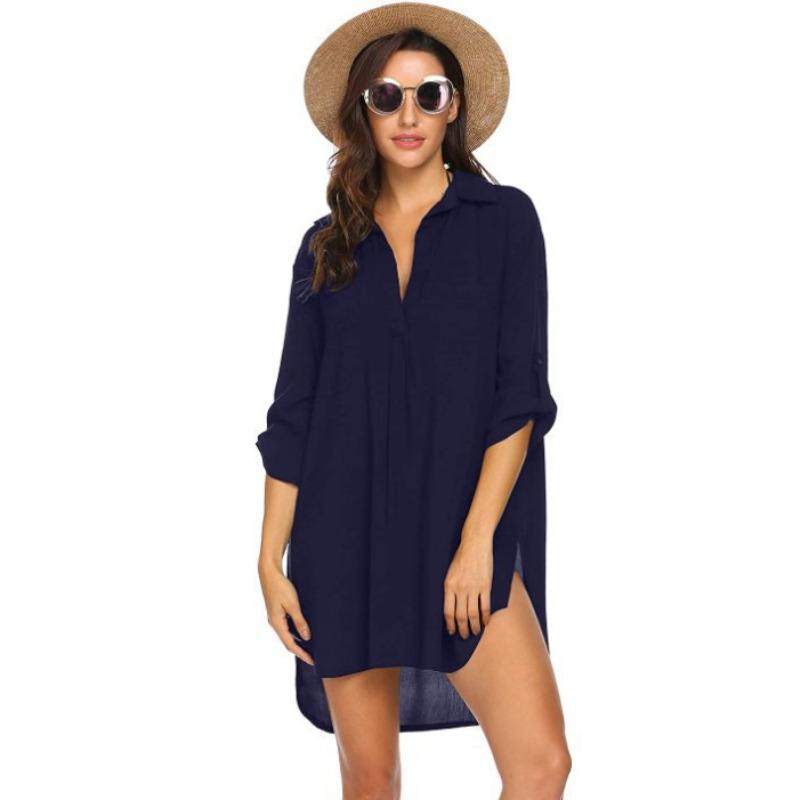 Women's Deep V Neckline Fashion Beach Sunscreen Swimsuit Shirt, Dress