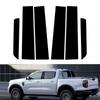 6 шт., подходит для Ford Ranger 2023-2025, глянцевый черный материал из поликарбоната, зеркальный эффект, центральная часть окна двери, средняя часть стойки стойки, отделка колонки