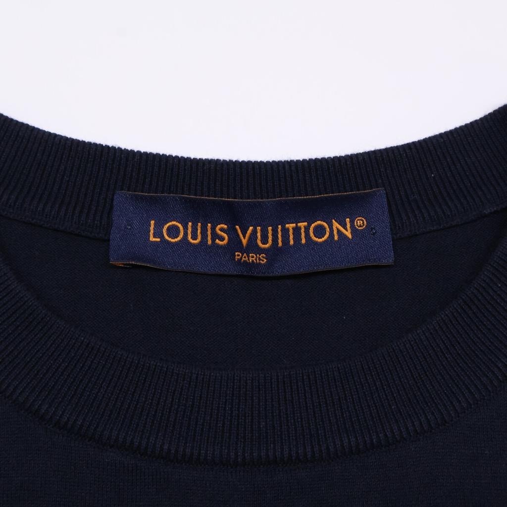 LOUIS VUITTON Black HRN42W Signature Short Sleeve Crew Neck tops M NavyUsed