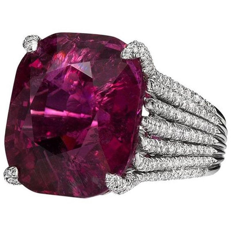 Elegant Ruby Diamond Geometric Ring - Luxurious European & American Style for Women