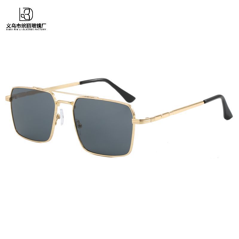 Солнцезащитные очки для взрослых с большой оправой, модные, с двумя лучами, квадратной оправой, для мужчин и женщин, для активного отдыха, универсальные, металлические очки