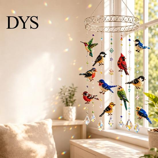 Artistic Porch Hanging Decorations Graceful Bird Wind Chime, Stained Outdoor Sun Catcher Windchime, Colorful Yard Spiritual Peace Meditation