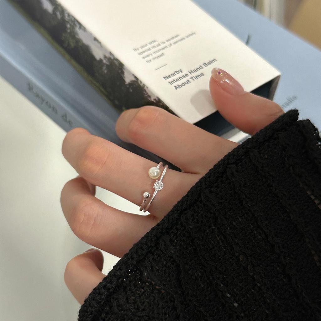 Кольцо с цирконием из стерлингового серебра 925 пробы, женское, легкое, роскошное, индивидуальное, модное, нежное, жемчужное, указательный палец, простое, двойное, ювелирное изделие, новое