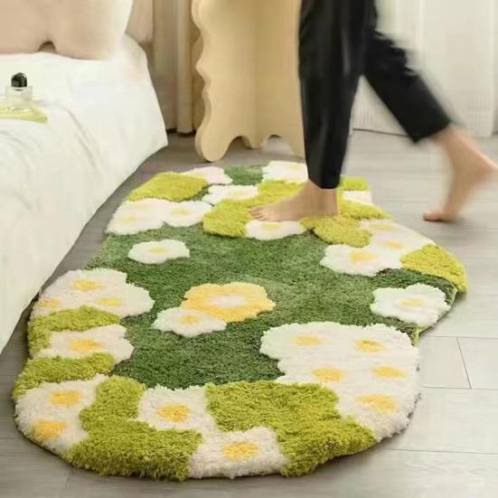 Floor Moss Carpet Cartoon Flower Print Thick Great Water Absorption Non Slip