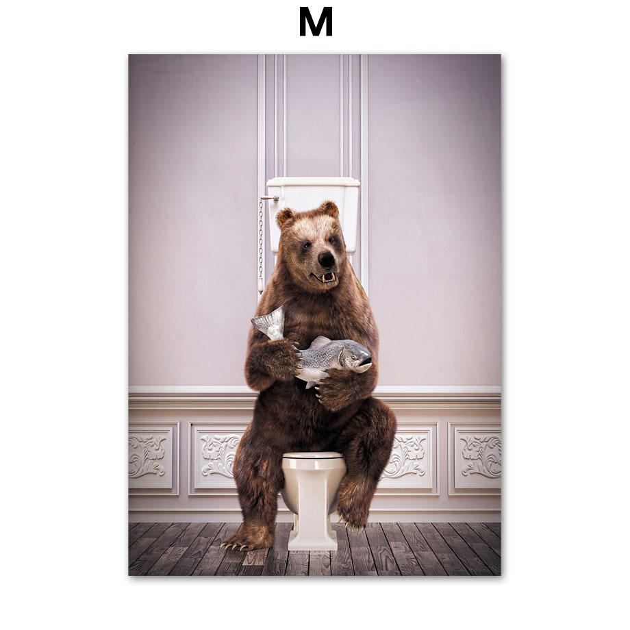 Ванная комната Юмор Дракон Жираф Слон Медведь Корова Енот Настенная живопись Печать на холсте Картина Ванна Плакат на скандинавскую тему Декор для туалетной комнаты