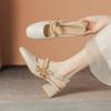Beautiful 5cm Mary Jane Single Shoes Girls Fairy Pearl Little High Heels Thick Heels Bow Soft Leather Sandals