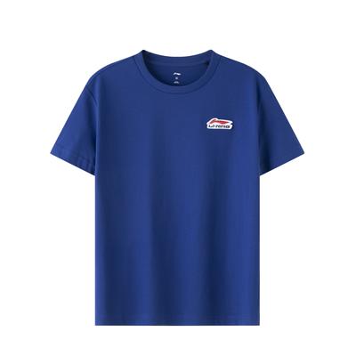 Футболка мужская однотонная с круглым вырезом и вышитым логотипом Li Ning, темно-синяя ATST639-4