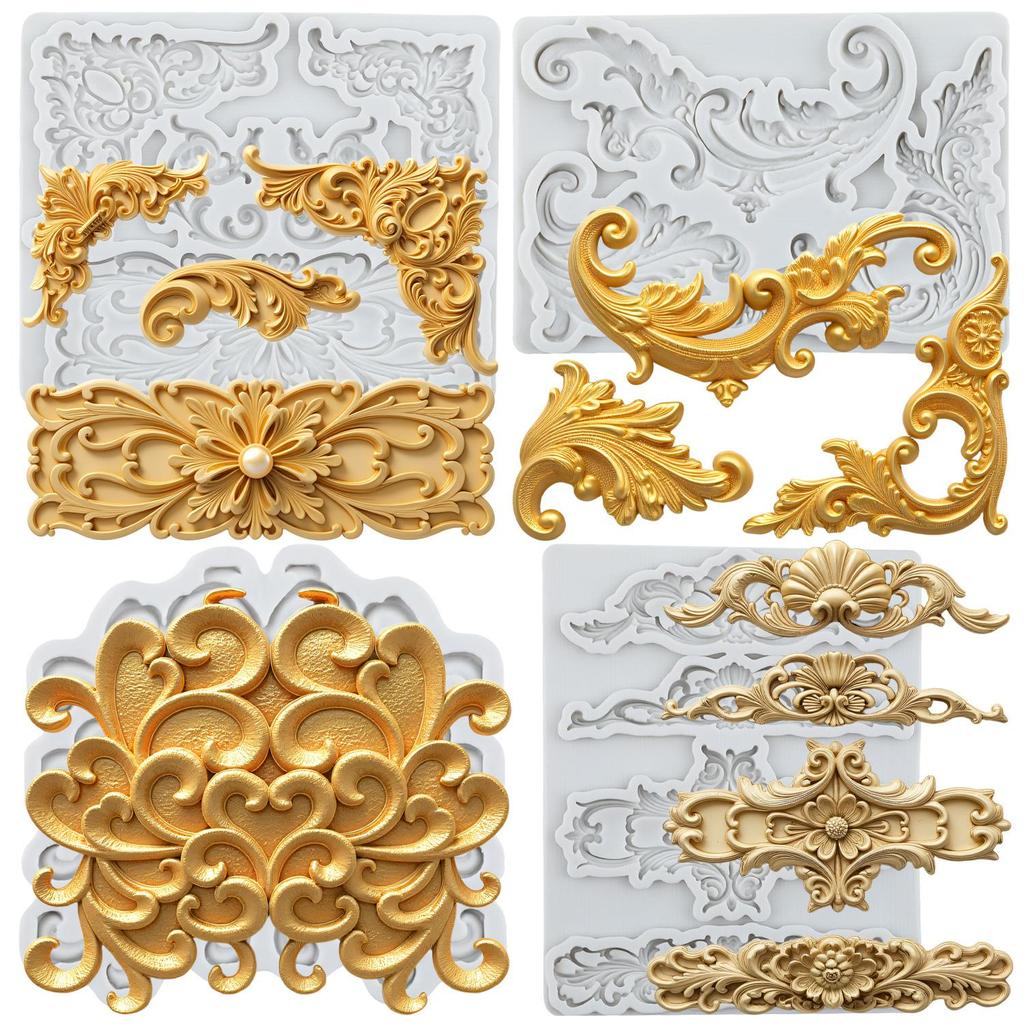 Baroque Silicone Molds Curlicues Scroll Lace Fondant Mold Cake Decorating Tools Cupcake Topper Candy Chocolate Gumpaste Mold