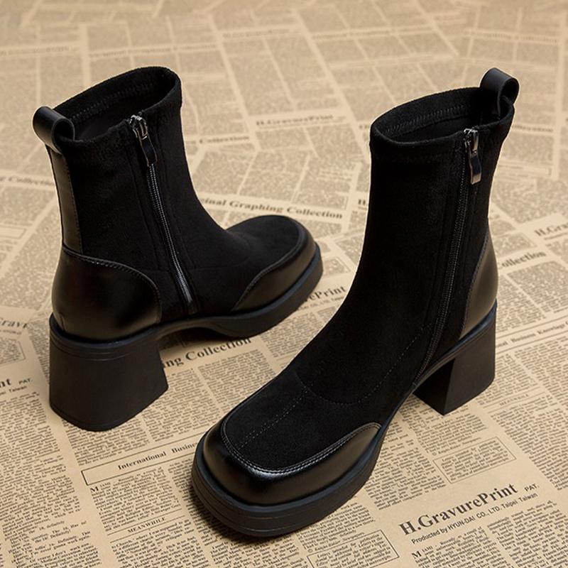 High Heels Women Snow Ankle Boots Suede Chunky Motorcycle Boots Designer Winter Shoes Woman 2024 Trend Goth Mujer Zapatillas