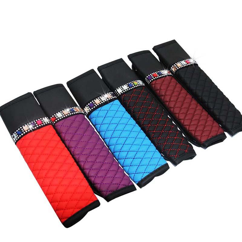 Кожаный дышащий автомобильный ремень безопасности со стразами, защитный плечевой коврик