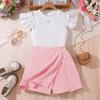 Костюм для девочки, горячая распродажа, детский летний новый трикотажный топ с короткими рукавами + брюки, 2 шт., 8-12 лет, милый костюм для девочек