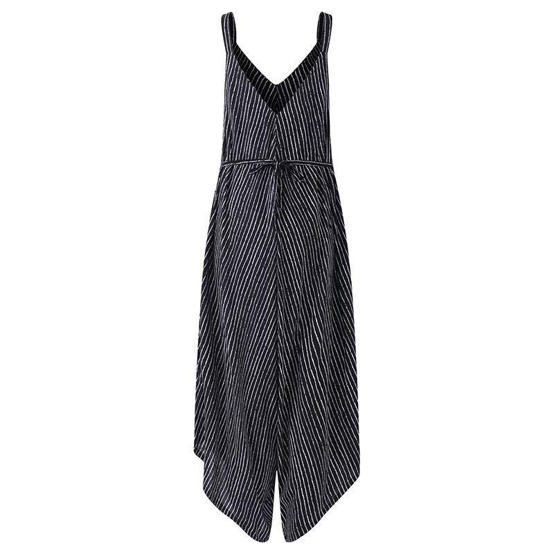 Luxurious Long Black Rompers Womens Jumpsuit Sexy Strapless Casual Striped Loose Overalls